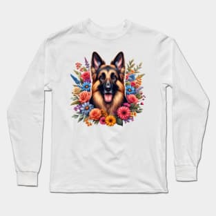 A German shepherd decorated with beautiful colorful flowers. Long Sleeve T-Shirt